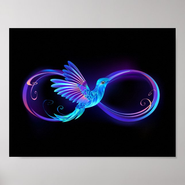 Poster Símbolo Neon Infinity com Hummingbird brilhante (Frente)
