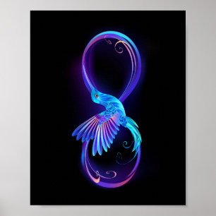 Poster Símbolo Neon Infinity com Hummingbird brilhante