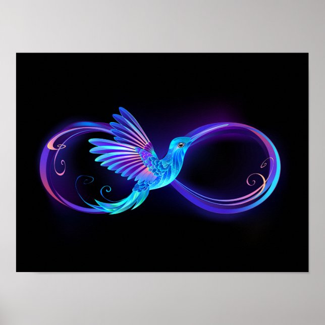 Poster Símbolo Neon Infinity com Hummingbird brilhante (Frente)