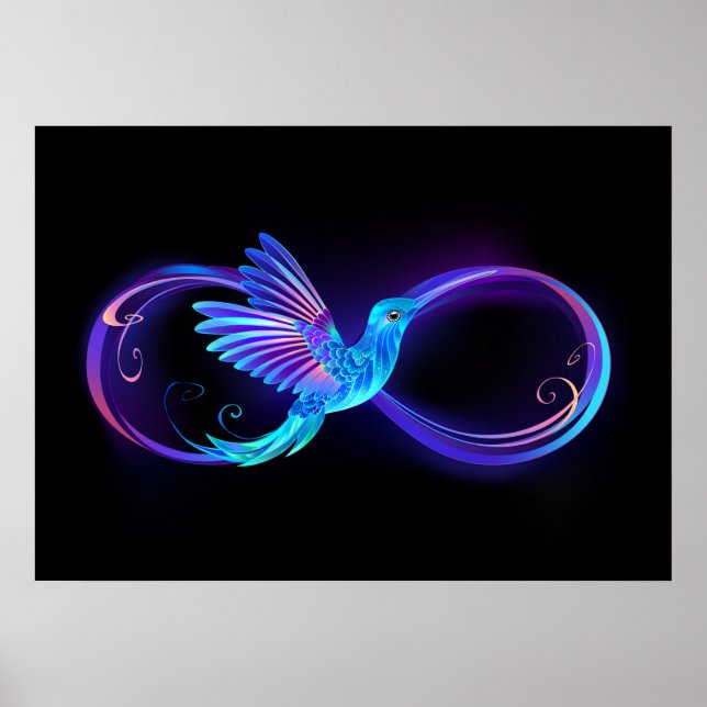 Poster Símbolo Neon Infinity com Hummingbird brilhante (Frente)