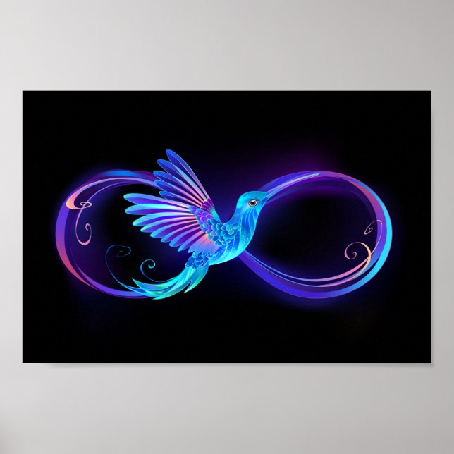 Poster Símbolo Neon Infinity com Hummingbird brilhante (Frente)