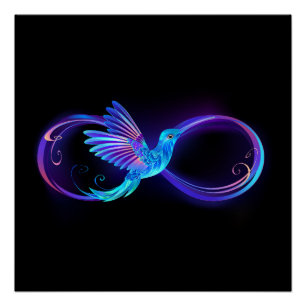 Pôster Símbolo Neon Infinity com Hummingbird brilhante