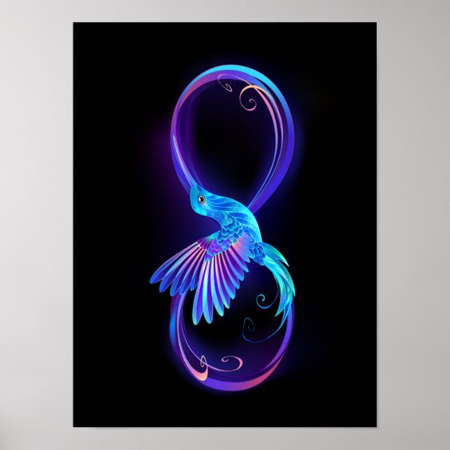 Poster Símbolo Neon Infinity com Hummingbird brilhante (Frente)