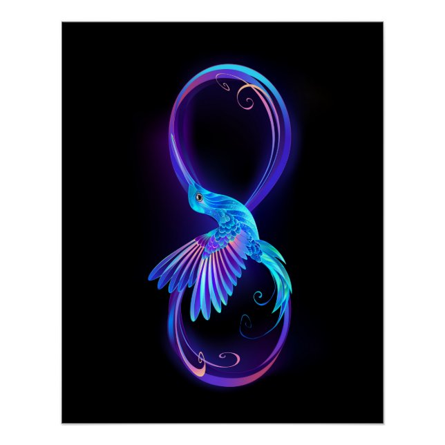 Pôster Símbolo Neon Infinity com Hummingbird brilhante (Frente)