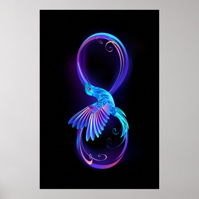 Poster Símbolo Neon Infinity com Hummingbird brilhante (Frente)