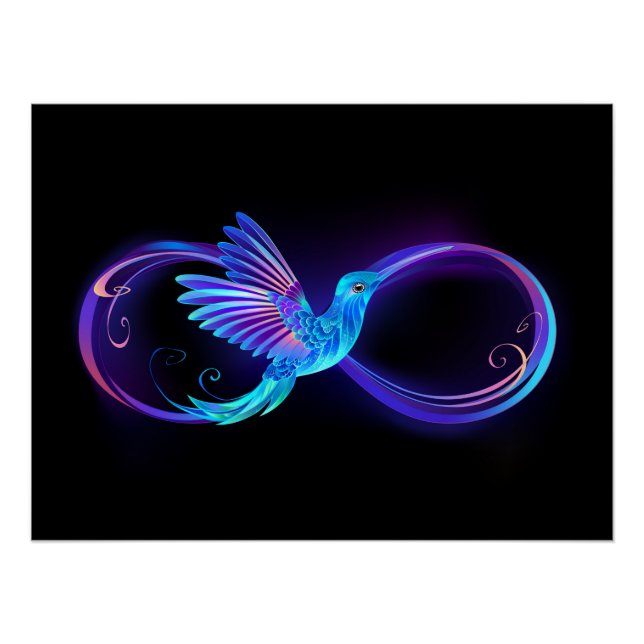 Pôster Símbolo Neon Infinity com Hummingbird brilhante (Frente)