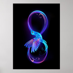 Poster Símbolo Neon Infinity com Hummingbird brilhante