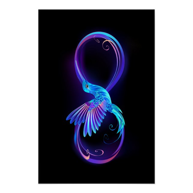Pôster Símbolo Neon Infinity com Hummingbird brilhante (Frente)