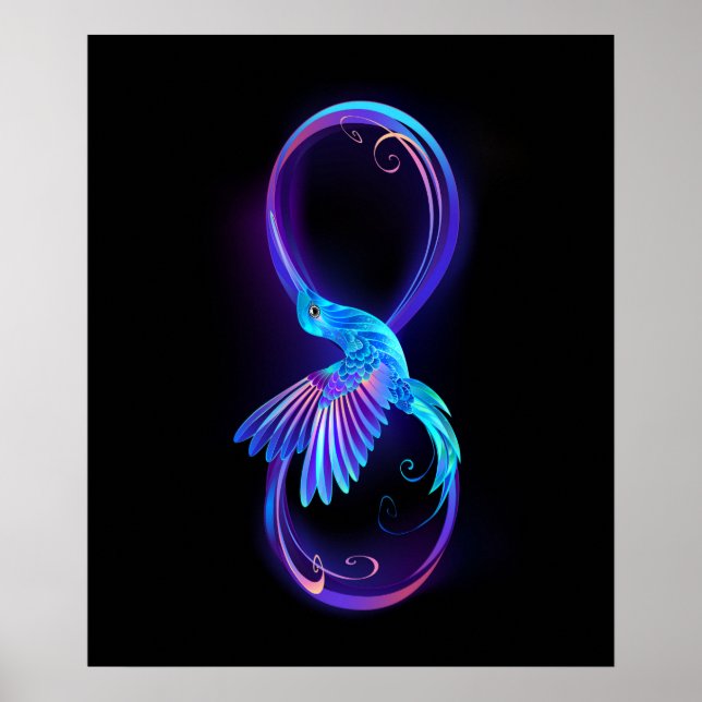 Poster Símbolo Neon Infinity com Hummingbird brilhante (Frente)