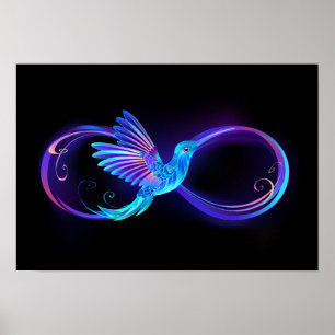 Poster Símbolo Neon Infinity com Hummingbird brilhante