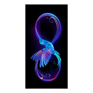 Pôster Símbolo Neon Infinity com Hummingbird brilhante
