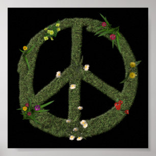 Poster Símbolo PEACE de Flores de Grama Real Sinal Hippi