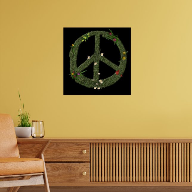 Poster Símbolo PEACE de Flores de Grama Real Sinal Hippie (Sala de Estar 2)