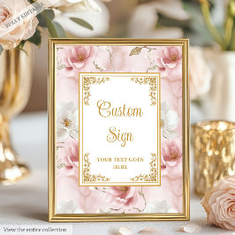 Poster Símbolo Personalizado de Casamento Floral Dourado