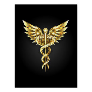 Pôster Símbolo Poligonal Dourado Caduceus