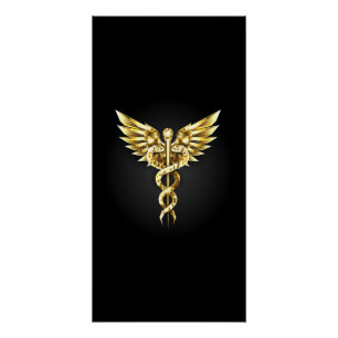 Pôster Símbolo Poligonal Dourado Caduceus