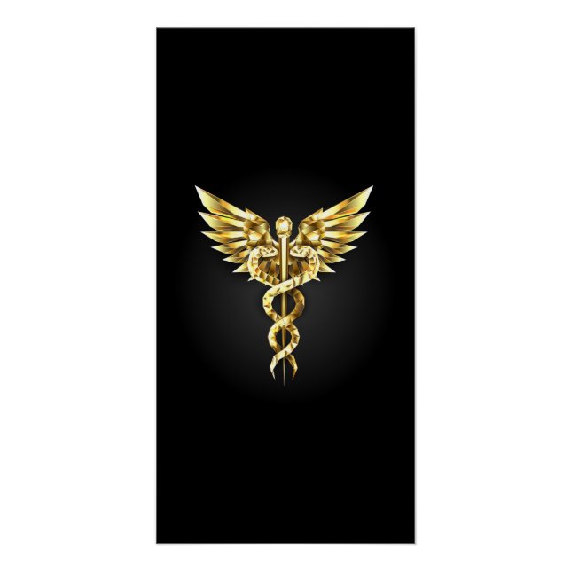 Pôster Símbolo Poligonal Dourado Caduceus (Frente)
