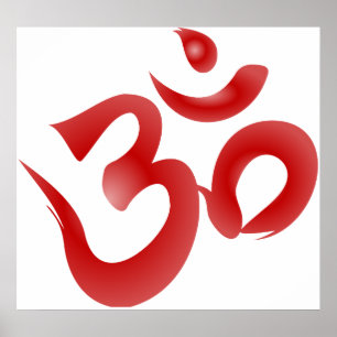 Poster Símbolo Red Hindu Om Aum Devanagari Calligrafia