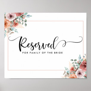 Poster Símbolo Reservado de Casamento Floral Blush, Peac