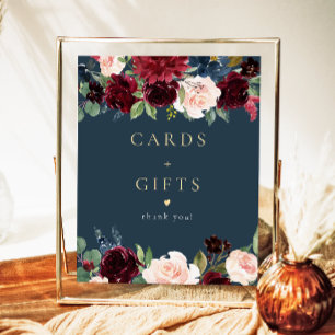 Poster Símbolo Rustic Burgundy & Marinho Floral Cards and