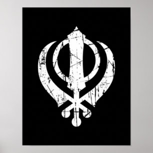 Poster Símbolo Sikh Khanda branco crachado em preto
