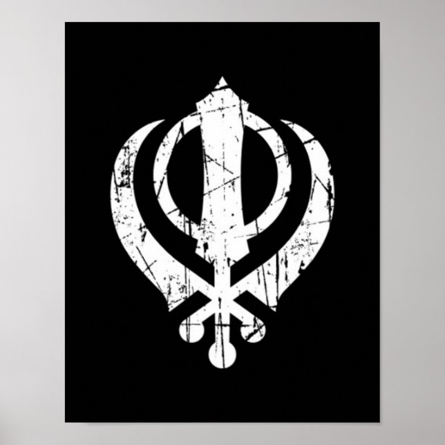 Poster Símbolo Sikh Khanda branco crachado em preto (Frente)