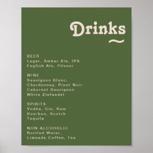 Poster Símbolo Simples de Menu Bebidas de Casamento Verd