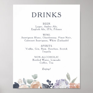 Poster Símbolo Simples de Menu de Bebidas Florais
