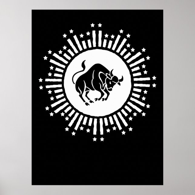 Poster Símbolo Taurus Zodiac com Starburst Celestial (Frente)