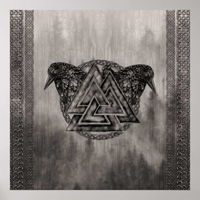 Poster Símbolo Valknut e Ravens (Frente)