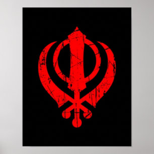 Pôster Símbolo vermelho riscado de Khanda do sikh no