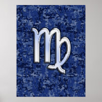 Símbolo Virgo Zodiac na Camuflagem Digital Azul