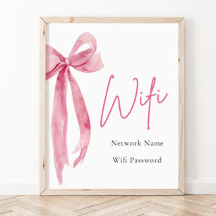 Poster Símbolo Wifi De Arco Rosa Branco Elegante Para Aqu