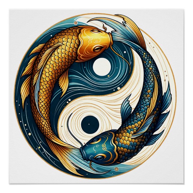 Pôster Símbolo Yin Yang Japonês Koi Fish (Frente)