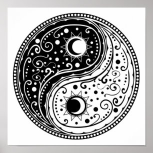 Poster Símbolo yin yang paisley design