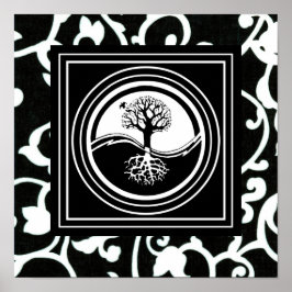 Pôster Símbolo Yin Yang Tree Black White Harmony