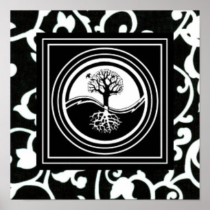 Pôster Símbolo Yin Yang Tree Black White Harmony