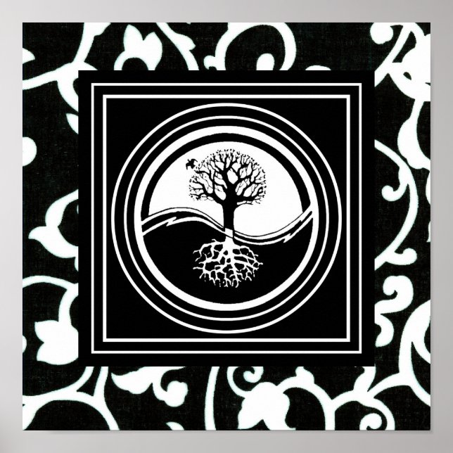 Pôster Símbolo Yin Yang Tree Black White Harmony (Frente)