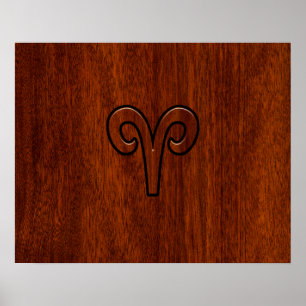 Pôster Símbolo Zodiac Modern Aries em Mahogany como impr
