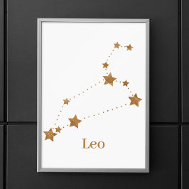Poster Símbolo Zodiac Moderno Dourado Leo | Elemento Fogo