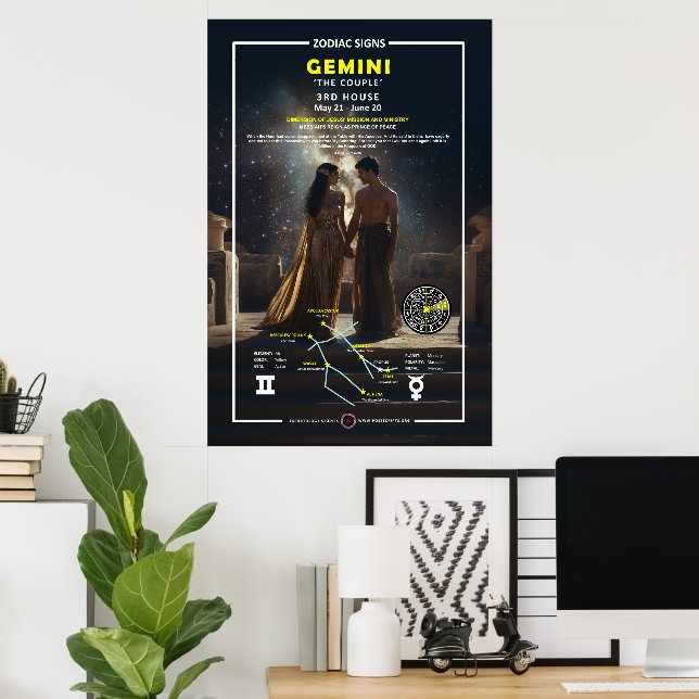 Poster Símbolo Zodíaco de Gemini (Escritório em casa)