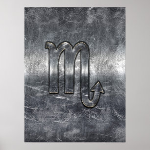 Pôster Símbolo Zodíaco Silver Scorpio - Estilo Metálic