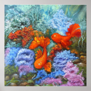 Poster Símbolos amorosos da pintura de peixes dourados f