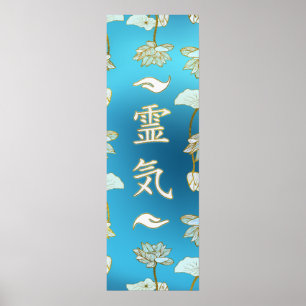 Pôster Símbolos curas das mãos de Reiki com lótus