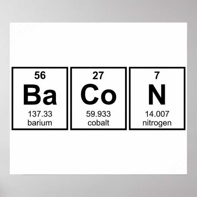 Pôster Símbolos de Elemento de Mesa Periódico Bacon (Frente)