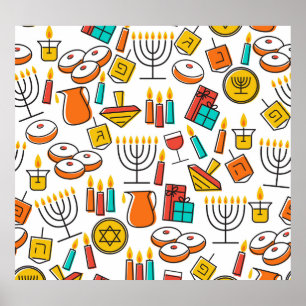 Poster Símbolos de Hanukkah: Padrão de Férias Judaicas.