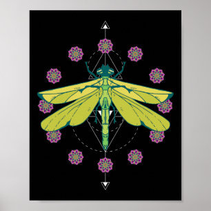 Poster Símbolos de Libélula Magia Mandala Inseto