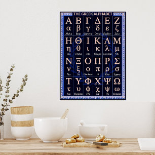 Poster Símbolos do Alfabeto Grego Antigo em Ordem Azul