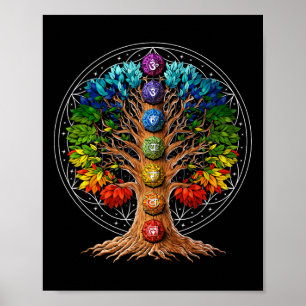 Poster Símbolos do Chakra da Árvore da Vida Meditação Zen