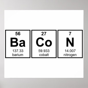 Pôster Símbolos do elemento de mesa periódica do bacon